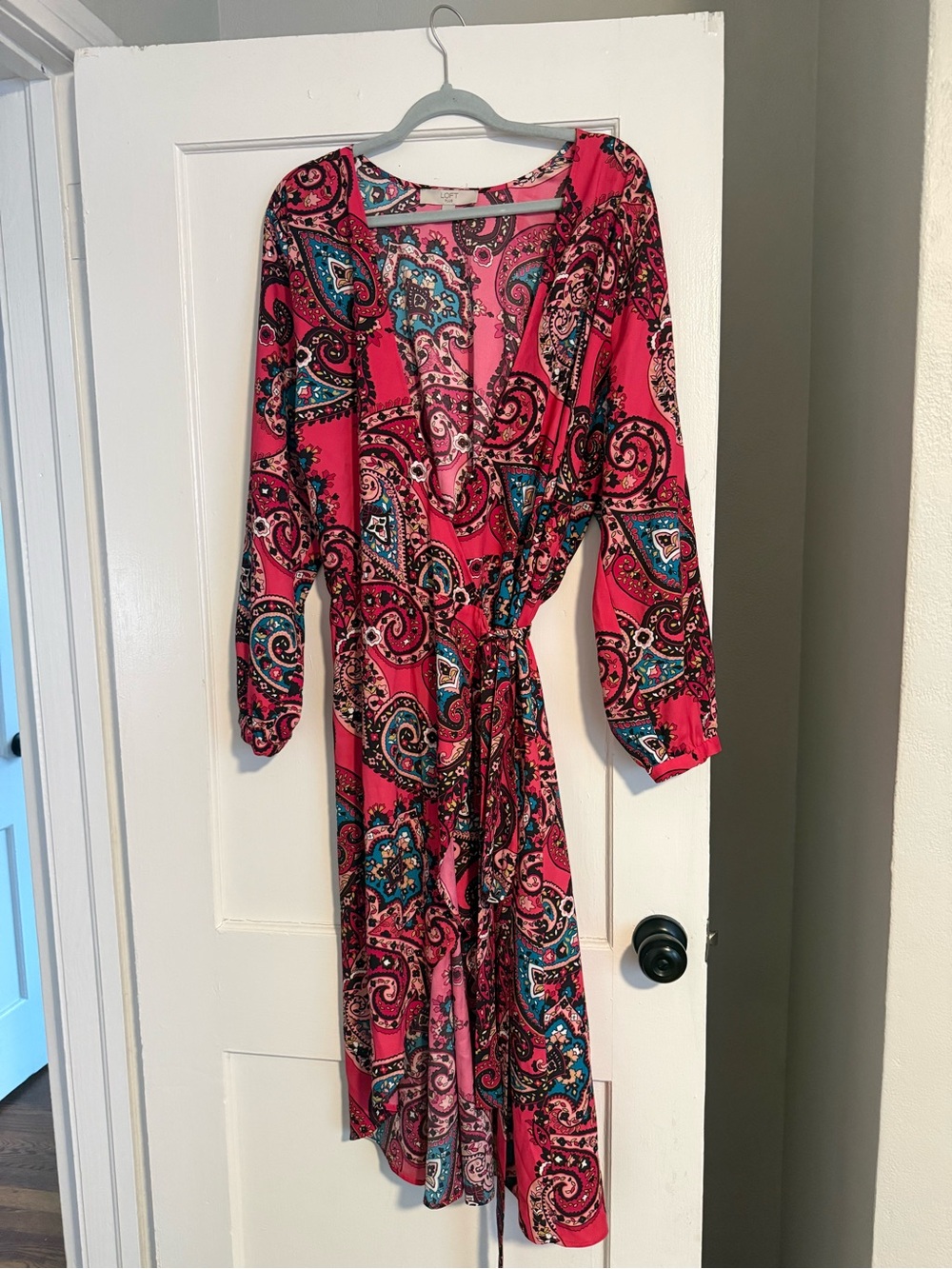 LOFT Pink Paisley Wrap Dress with Teal Accents